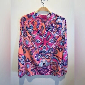 Macbeth Collection by Margaret Josephs Paisley‎ Pink Long Sleeve Shirt Size M